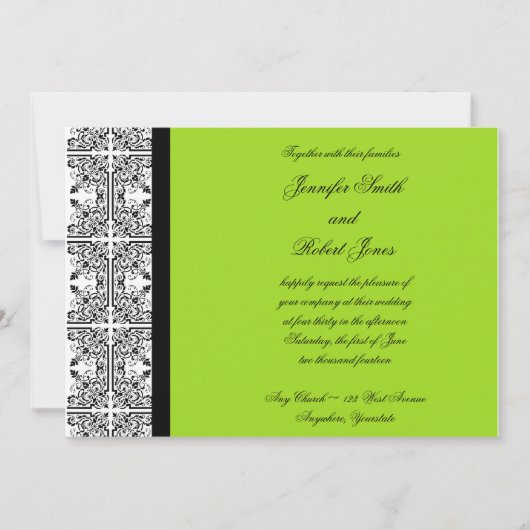 Damask Delight in Lime Green Wedding Einladung (Vorderseite)