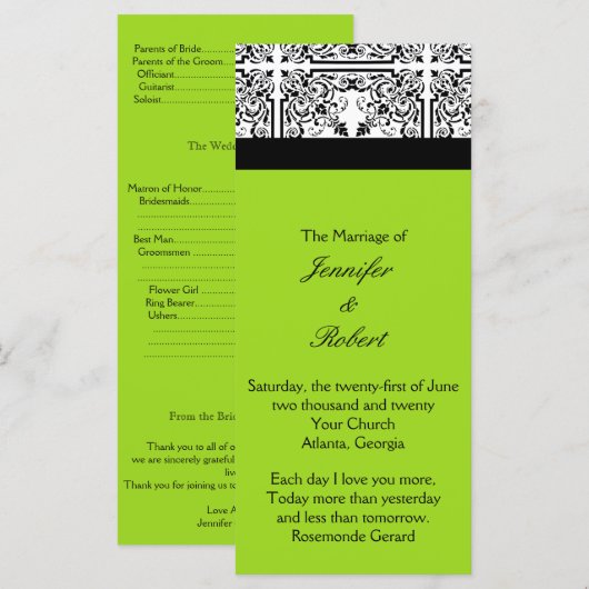 Damask Delight in Lime Green Wedding Program Programm (Vorne/Hinten)