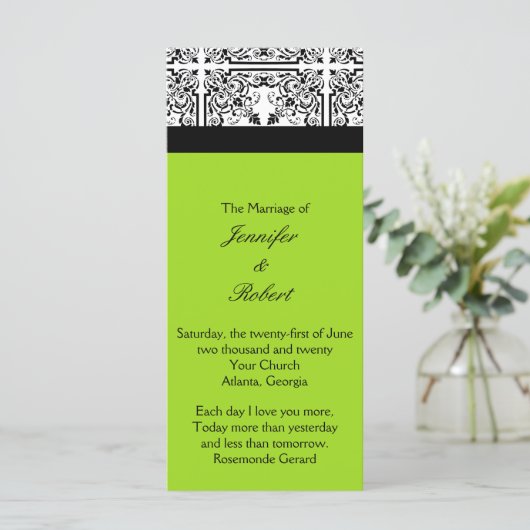 Damask Delight in Lime Green Wedding Program Programm (Stehend Vorderseite)