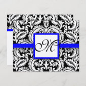 Damask der schwarzen Blume mit Royal Blue Trim RSV RSVP Karte (Vorne/Hinten)