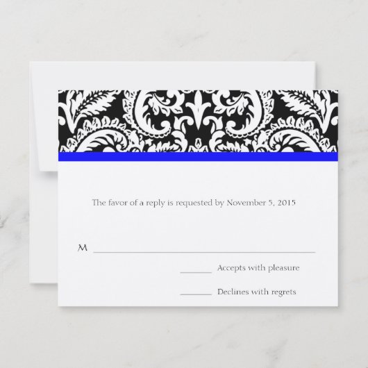 Damask der schwarzen Blume mit Royal Blue Trim RSV RSVP Karte (Rückseite)