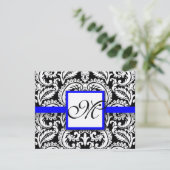 Damask der schwarzen Blume mit Royal Blue Trim RSV RSVP Karte (Stehend Vorderseite)