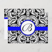 Damask der schwarzen Blume mit Royal Blue Trim RSV RSVP Karte (Vorne/Hinten)