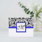 Damask der schwarzen Blume mit Royal Blue Trim RSV RSVP Karte (Stehend Vorderseite)