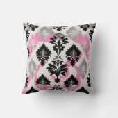 Damask design Pink Black Grey Throw Cushion Kissen (Rückseite)