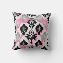 Damask design Pink Black Grey Throw Cushion Kissen