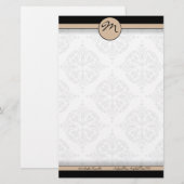 Damask Double Line Beige Monogram Stationierung Briefpapier (Vorne/Hinten)