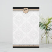 Damask Double Line Beige Monogram Stationierung Briefpapier (Stehend Vorderseite)