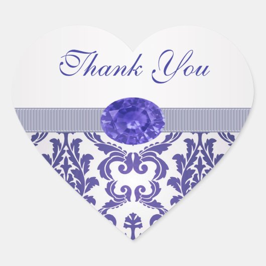 Damask dunkelblau und gemstone bild Vielen Dank Herz-Aufkleber (Vorderseite)