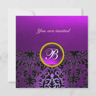 DAMASK-EDELSTEIN-MONOGRAMM Amethyst lila Einladung