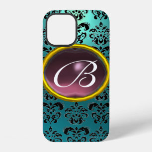 DAMASK-EDELSTEIN-MONOGRAMM blau lila iPhone Hülle