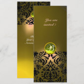 DAMASK-EDELSTEIN-MONOGRAMM gelb Einladung (Vorne/Hinten)