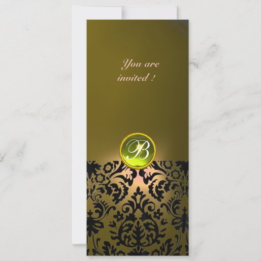 DAMASK-EDELSTEIN-MONOGRAMM gelb Einladung (Vorderseite)