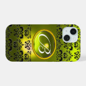 DAMASK-EDELSTEIN-MONOGRAMM Gelb iPhone 15 Hülle (Rückseite (Horizontal))