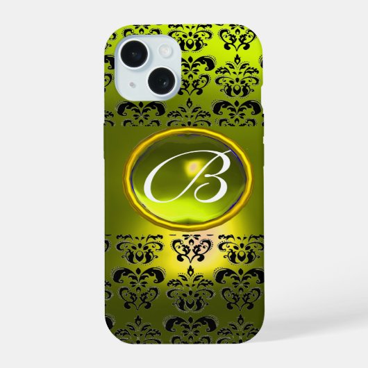 DAMASK-EDELSTEIN-MONOGRAMM Gelb iPhone 15 Hülle (Rückseite)