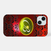 DAMASK-EDELSTEIN-MONOGRAMM Gelb rot iPhone 15 Hülle (Rückseite (Horizontal))
