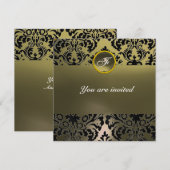 DAMASK-EDELSTEIN-MONOGRAMM grau Einladung (Vorne/Hinten)