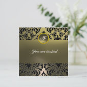DAMASK-EDELSTEIN-MONOGRAMM grau Einladung (Stehend Vorderseite)