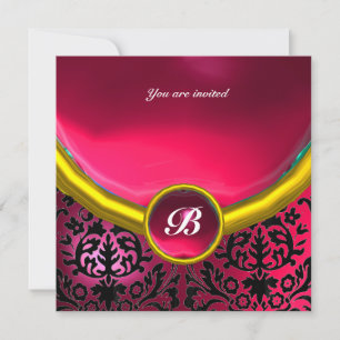 DAMASK-EDELSTEIN MONOGRAMM pink fuchsia Rubin Einladung