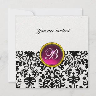 DAMASK-EDELSTEIN-MONOGRAMM Rubin rosa Eis Einladung