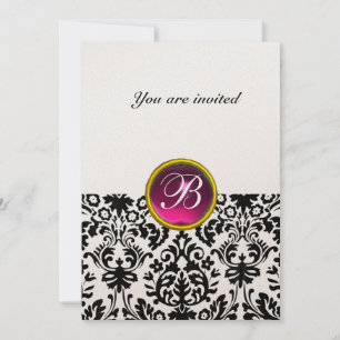 DAMASK-EDELSTEIN-MONOGRAMM Rubin rosa Fuchsia Gold Einladung