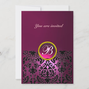DAMASK-EDELSTEIN MONOGRAMM ruby rosa fuchsia hell Einladung