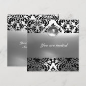 DAMASK-EDELSTEIN MONOGRAMM weiß Einladung (Vorne/Hinten)