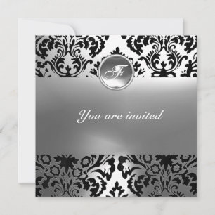 DAMASK-EDELSTEIN MONOGRAMM weiß Einladung