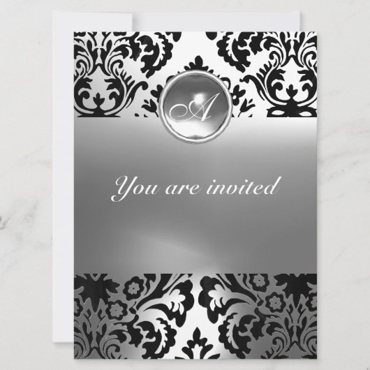 DAMASK-EDELSTEIN MONOGRAMM weiß Einladung (Vorderseite)