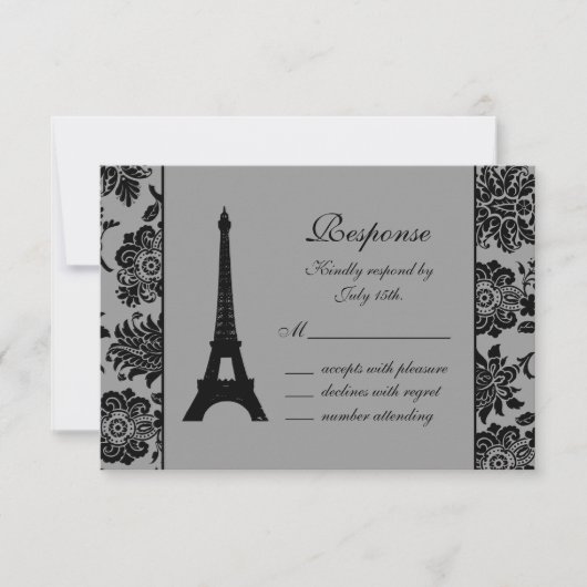 Damask Eiffel Tower UAWG RSVP Karte (Vorderseite)