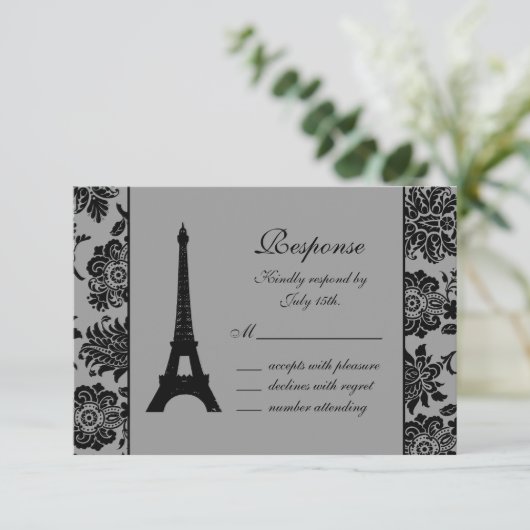 Damask Eiffel Tower UAWG RSVP Karte (Stehend Vorderseite)
