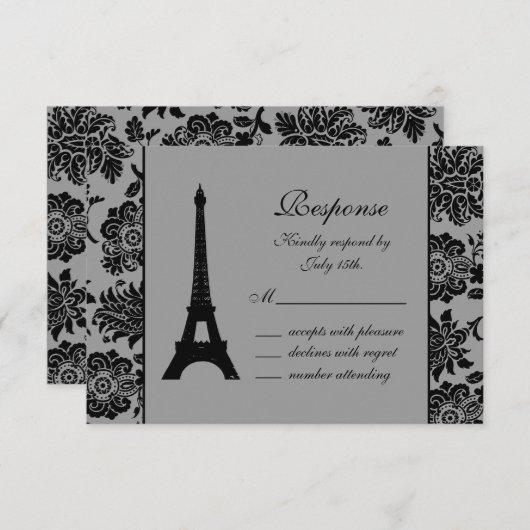 Damask Eiffel Tower UAWG RSVP Karte (Vorne/Hinten)