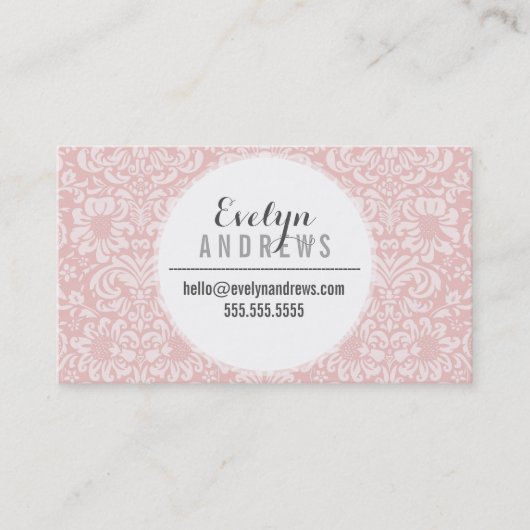 DAMASK EINFACHES SPOT-Muster cool, blassrosa grau Visitenkarte (Vorderseite)