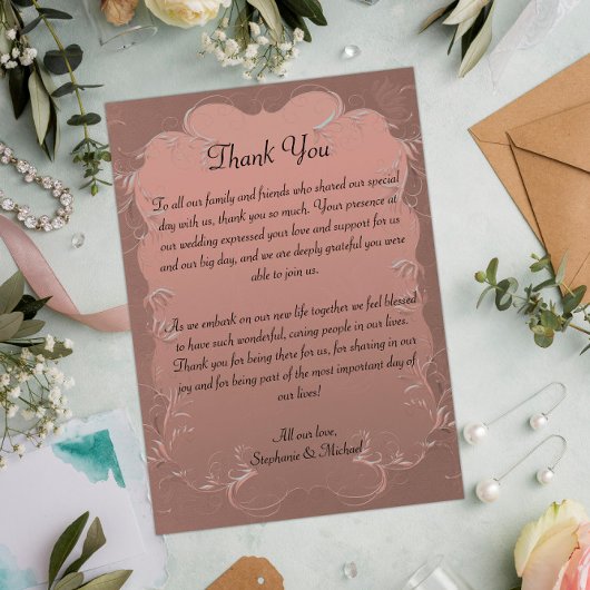 Damask Elegance Rose Gold Wedding Dankeskarte