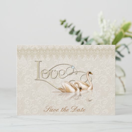 Damask Elegance Save The Date (Stehend Vorderseite)