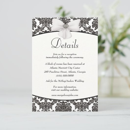 Damask Elegance Wedding Details Begleitkarte (Stehend Vorderseite)