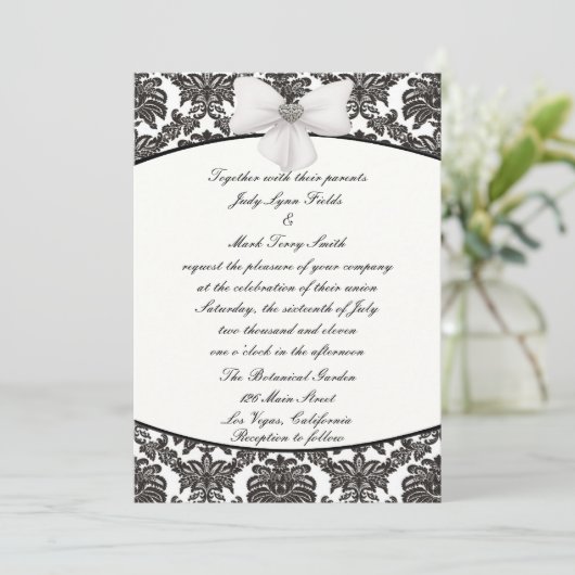 Damask Elegance Wedding Einladung (Stehend Vorderseite)