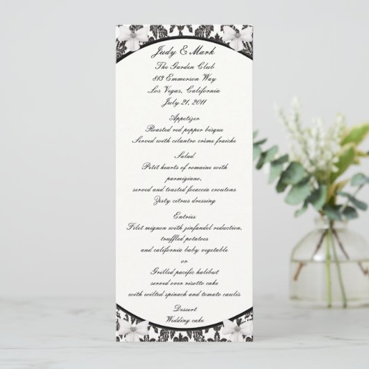 Damask Elegance Wedding Menu Card Menükarte (Stehend Vorderseite)