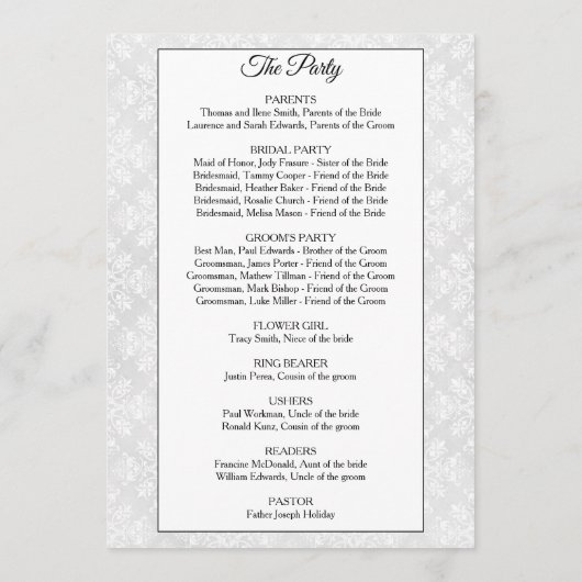 Damask Elegant Formal Wedding Program Programm (Rückseite)