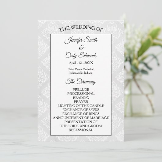 Damask Elegant Formal Wedding Program Programm (Stehend Vorderseite)