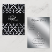 Damask Elegante Geschenkkarte Silberschwarz Rabattkarte (Vorne/Hinten)
