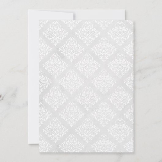 Damask Elegante klassische White Wedding Einladung (Rückseite)