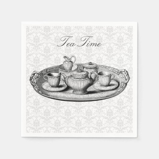 Damask Eleganter Tea Party Teapot Benutzerdefinier Serviette (Vorderseite)