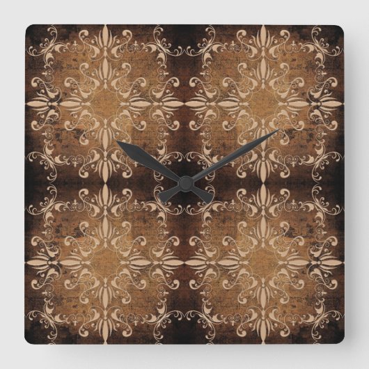 Damask Elemente on old Paper Background Quadratische Wanduhr (Vorderseite)