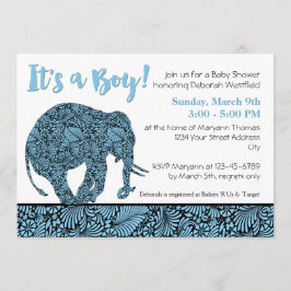 Damask Elephant Boy Baby Dusche Einladung