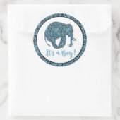 Damask Elephant Es ist ein Junge! Runder Aufkleber (Tasche)