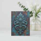 Damask Embossed Fleur-De-Lis Postkarte (Stehend Vorderseite)