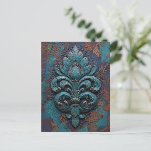 Damask Embossed Fleur-De-Lis Postkarte (Stehend Vorderseite)