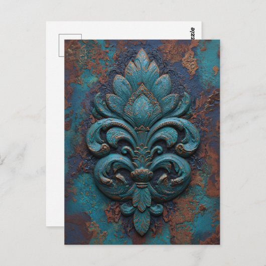 Damask Embossed Fleur-De-Lis Postkarte (Vorne/Hinten)