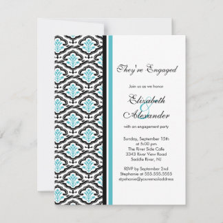 Damask Engagement Party Einladung türkisblau